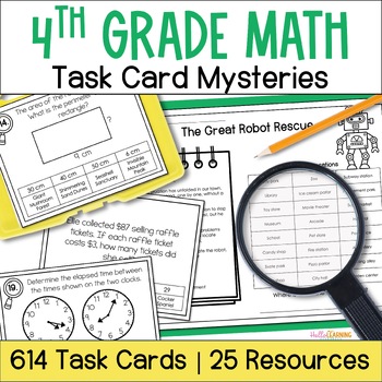 Preview of 4th Grade Math Task Card Mystery Bundle - Fractions, Division, Multiplication