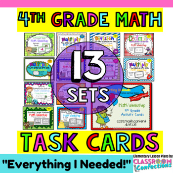 Preview of 4th Grade Math Task Cards BUNDLE : Math Review Center Activities
