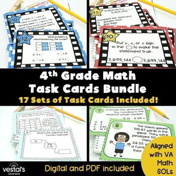 Preview of 4th Grade Math Task Cards Bundle (VA Math SOLs) {Digital & PDF Included}
