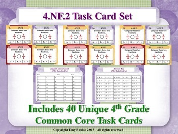 Preview of 4th Grade Math Task Cards - Compare Two Fractions 4.NF.2