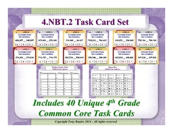 Preview of 4th Grade Math Task Cards - Compare Two Multi-Digit Numbers 4.NBT.2