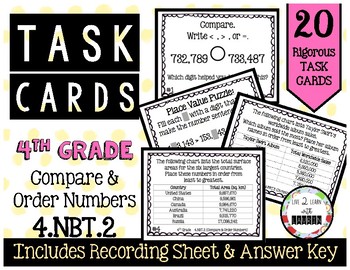 Preview of 4.NBT.2 Compare and Order Numbers 4th Grade Task Cards