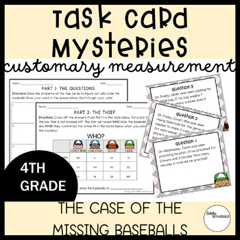 Preview of 4th Grade Math Task Cards - Customary Measurement - Baseball/Spring Themed