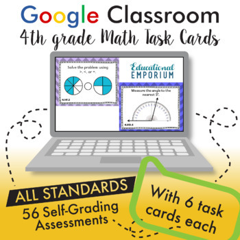 Preview of 4th Grade Math Task Cards ⭐ Digital, Google Classroom ⭐ AUTO-GRADED Google Forms