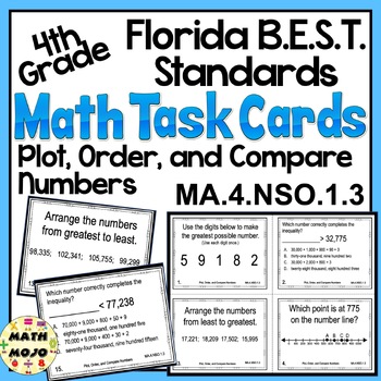 Preview of 4th Grade Math Task Cards Florida BEST Standards Comparing Numbers MA.4.NSO.1.3