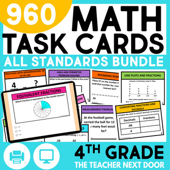 Preview of 4th Grade Math Task Cards Mega Bundle Math Review Centers Standards-Aligned