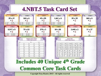 Preview of 4th Grade Math Task Cards - Multiply Multi-Digit Whole Numbers 4.NBT.5