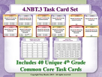 Preview of 4th Grade Math Task Cards - Round Multi-Digit Whole Numbers 4.NBT.3