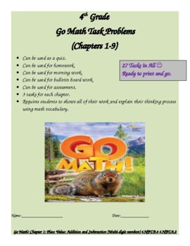 Preview of 4th Grade Math Tasks Problems- Go Math Chapters 1-9