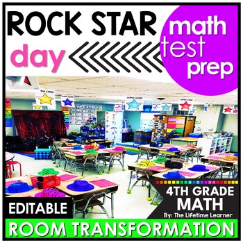 Preview of 4th Grade Math Test Prep End of Year Review Rock Star Escape Room Transformation