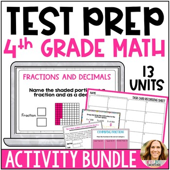 Preview of 4th Grade Math Test Prep - Google Slides, PowerPoint, & Task Card Review Bundle