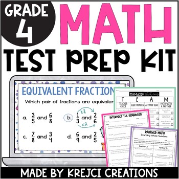 Preview of 4th Grade Math Test Prep Kit - Review PowerPoint Lessons and TEAM-work Stations