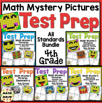 Preview of 4th Grade Math Test Prep Mystery Pictures All Standards Bundle