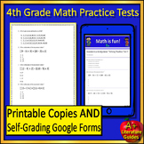 4th Grade Math Practice Tests Printable and Google Forms S