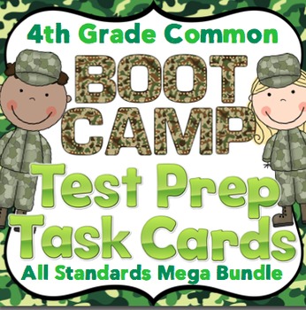 Preview of 4th Grade Math Test Prep Task Cards (Boot Camp Theme)