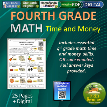 4th grade math time and money worksheets print and digital versions