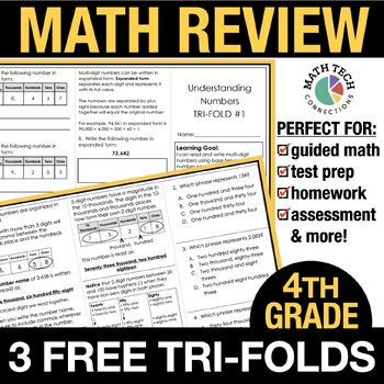 Preview of 4th Grade Math Review FREE Trifolds, Math Brochures, Math Intervention Test Prep