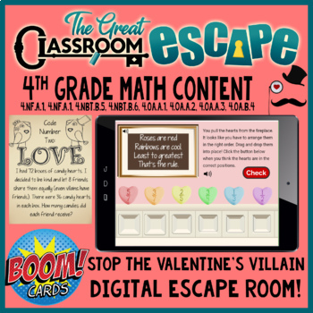 Preview of 4th Grade Math Valentine's Day Escape Room Boom Cards™
