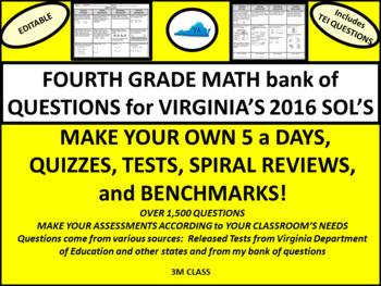 Preview of 4th Grade Math Virginia SOL Questions for Spiral Review, Tests, and 5 a Days