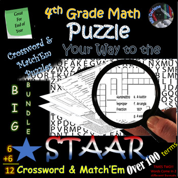 Preview of 4th Grade Math Vocab STAAR Review~CW & Match'EM BUNDLE~Over 100 Terms~NO PREP