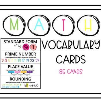 Preview of 4th Grade Math Vocabulary Word Wall Cards