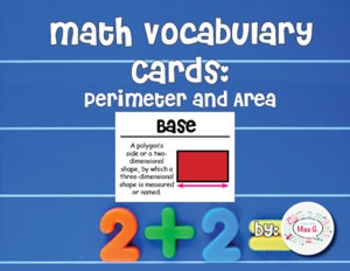 Preview of 4th Grade Math Vocabulary Cards: Algebra: Perimeter and Area