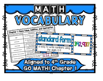 Preview of Math Vocabulary Cards Aligned to 4th Grade GO Math! Chapter 1