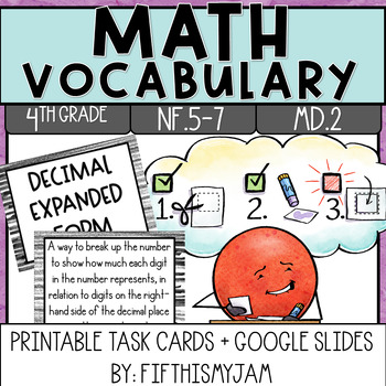 Preview of Fractions and Measurement Math Vocabulary | 4th Grade Terms