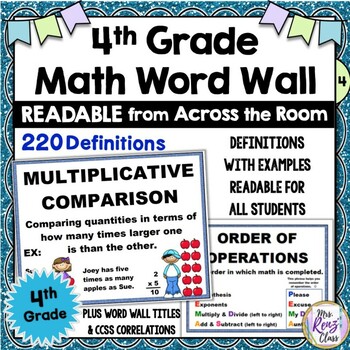 Preview of Math Word Wall and Math Vocabulary Posters (4th Grade)  220 Definitions