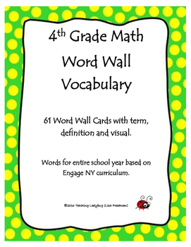 Preview of 81 Fourth Grade Math Vocabulary Word Wall Display Cards
