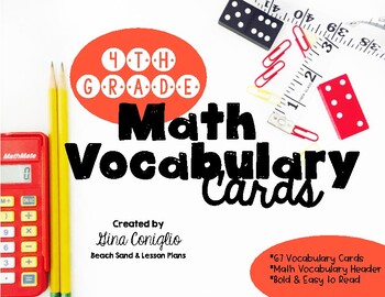 Preview of 4th Grade Math Vocabulary Word Wall Cards