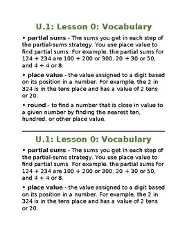 Preview of 4th Grade Math Vocabulary with Definitions