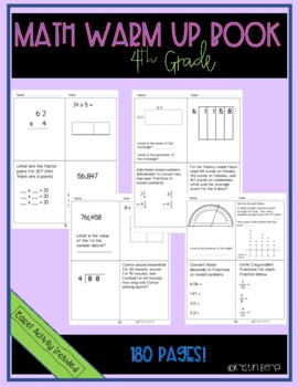 Preview of 4th Grade Math Warm Up Book