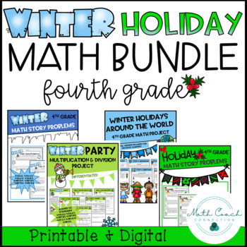 Preview of 4th Grade Math Winter Holiday BUNDLE | Fourth Grade Winter Math Projects