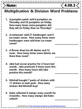 math problems for 4th graders problem solving
