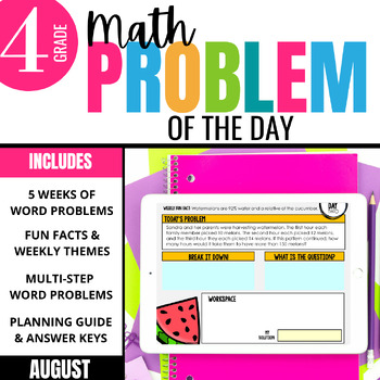 Preview of 4th Grade Math Word Problem of the Day | August Digital Math Problem Solving