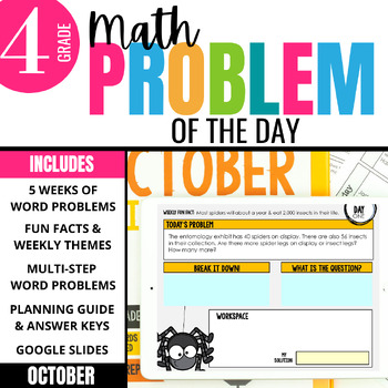 Preview of 4th Grade Math Word Problem of the Day | October Digital Math Problem Solving