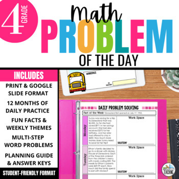 Preview of Daily 4th Grade Math Word Problem of the Day Yearlong Multi-Step Problem Solving