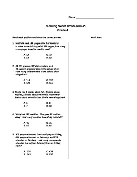 Preview of 4th Grade Math Word Problems-Aligned with the Common Core Standards