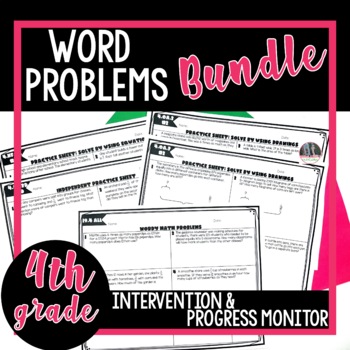 Preview of 4th Grade Math Word Problems Intervention and Progress Monitor Worksheets Bundle