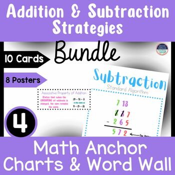 Preview of 4th Grade Math Word Wall & Anchor Charts Addition & Subtraction Strategies