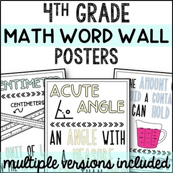 Preview of 4th Grade Math Word Wall Posters + Digital Flipbook