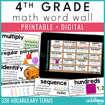 Preview of 4th Grade Math Word Wall | Printable Vocabulary Cards and Digital Google Slides