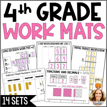 Preview of 4th Grade Math Work Mat Templates & Activity Mats Bundle - Interactive Notebooks