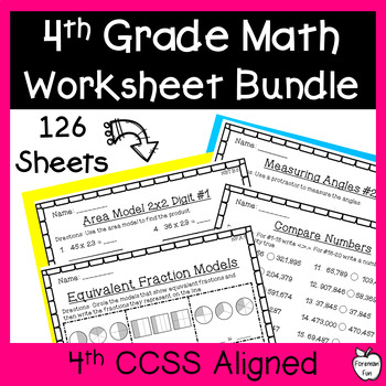 4th grade math worksheet bundle fractions place value 4