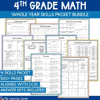 Preview of 4th Grade Math Year Long Worksheets Bundle with Word Problems and Guided Notes