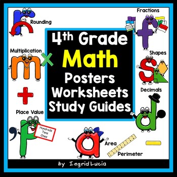 Preview of 4th Grade Math  Worksheets Posters Study Guides   - Mega Bundle