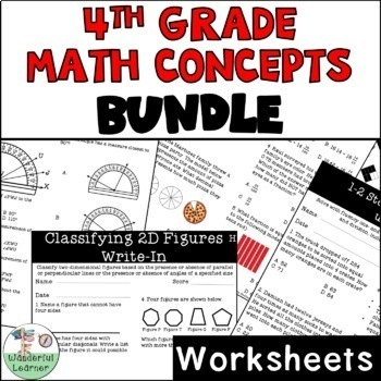 Preview of 4th Grade Math Worksheets Review Intervention Test Prep Print Digital Bundle
