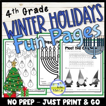 Preview of 4th Grade Math Worksheets Winter Holidays Activities