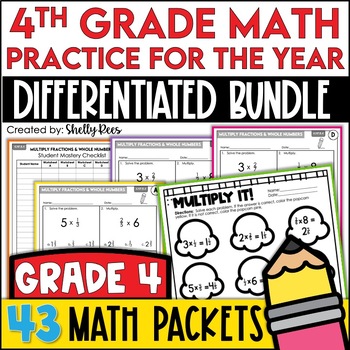Preview of 4th Grade Math Worksheets BUNDLE for the Year - 43 Math Review Packets!